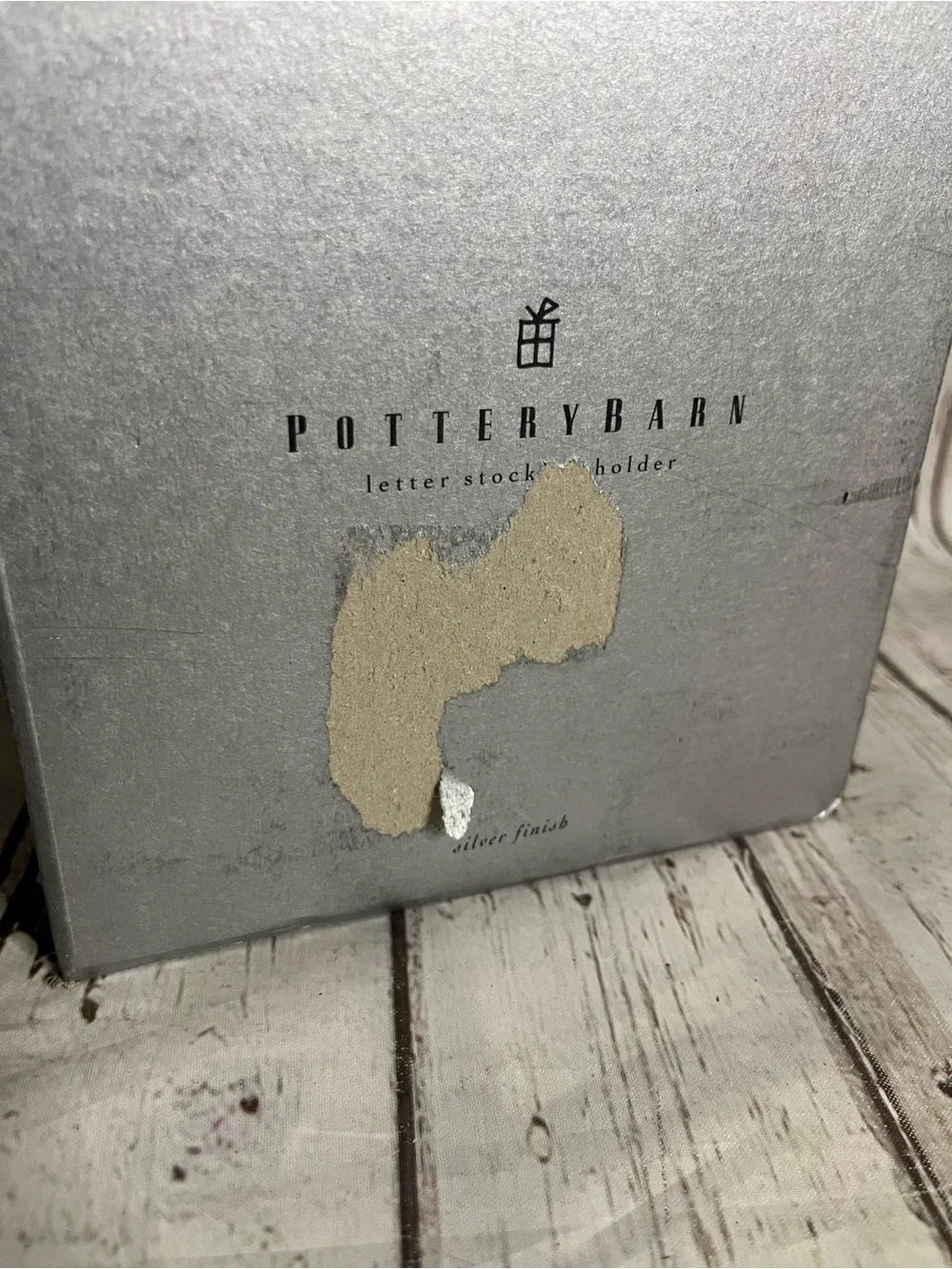 Pottery Barn Silver Tone Metal Letter S Stocking Holder Christmas Box